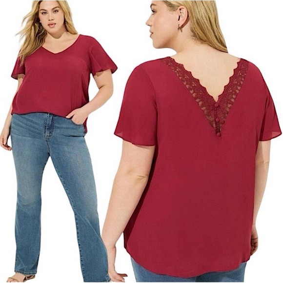 torrid Tops - TORRID Georgette Lace Trim V-Neck Blouse NWT Size 1X